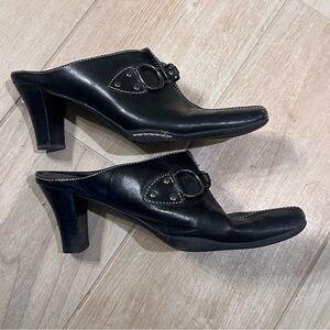 Aerosoles black leather buckle mule heels - size 9.5